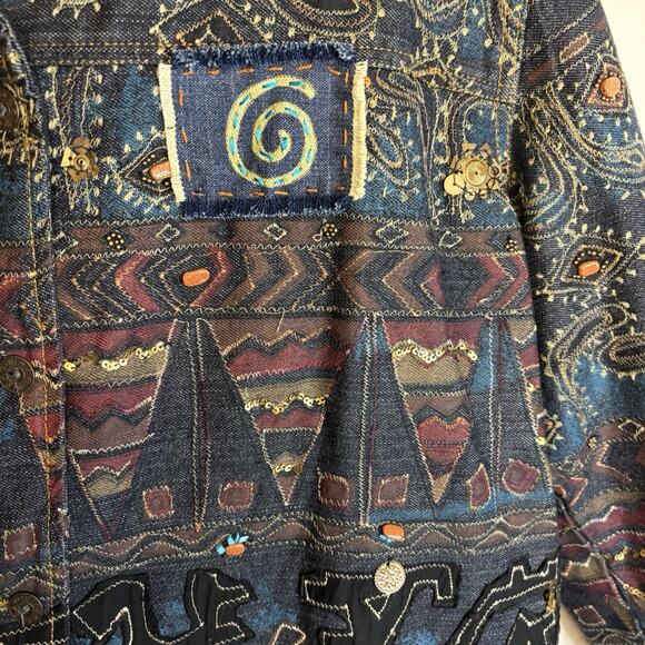 Chico's Embroidered Jacket XL Patchwork Stones Embellish Art to Wear Aztec Boho - Picture 8 of 16